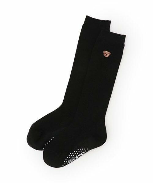 petit main / プティマイン ソックス | ワンポイントリブソックス（黒）