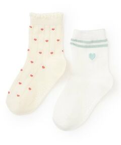 petit main / プティマイン ソックス | ハート・ラインクルーソックス2P