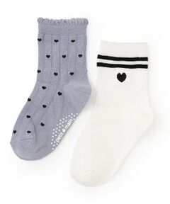 petit main / プティマイン ソックス | ハート・ラインクルーソックス2P