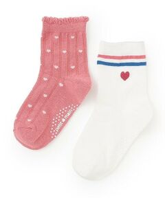 petit main / プティマイン ソックス | ハート・ラインクルーソックス2P