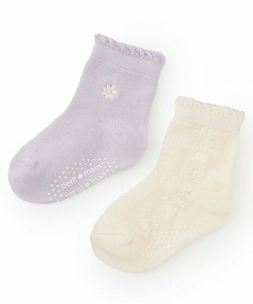 petit main / プティマイン ソックス | 刺しゅう・フロートクルーソックス2P（クリーム）