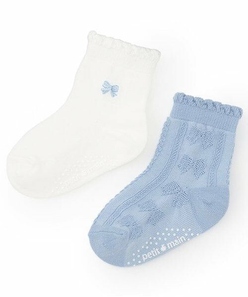 petit main / プティマイン ソックス | 刺しゅう・フロートクルーソックス2P（サックス）