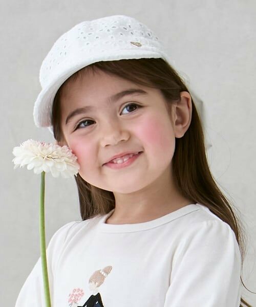 petit main / プティマイン キャップ | 日除けリボン付きキャップ(アイボリー)