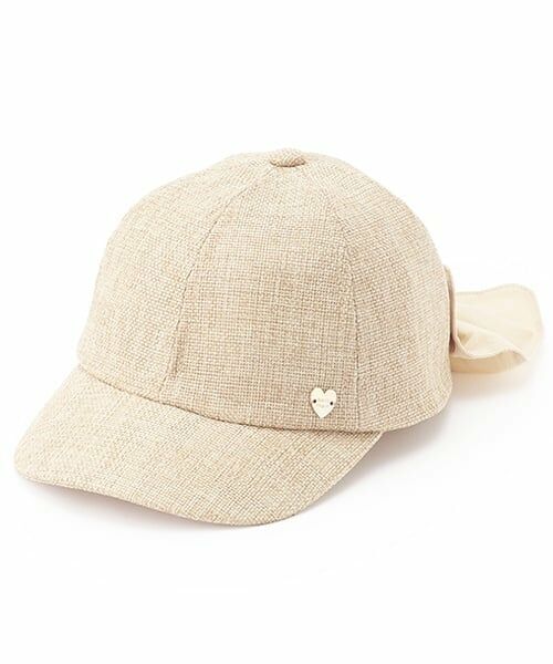 petit main / プティマイン キャップ | 日除けリボン付きキャップ(ベージュ)