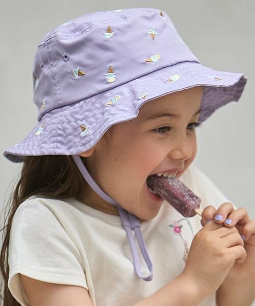 petit main / プティマイン ハット | 【遮熱】刺しゅうバケットハット（ラベンダー）