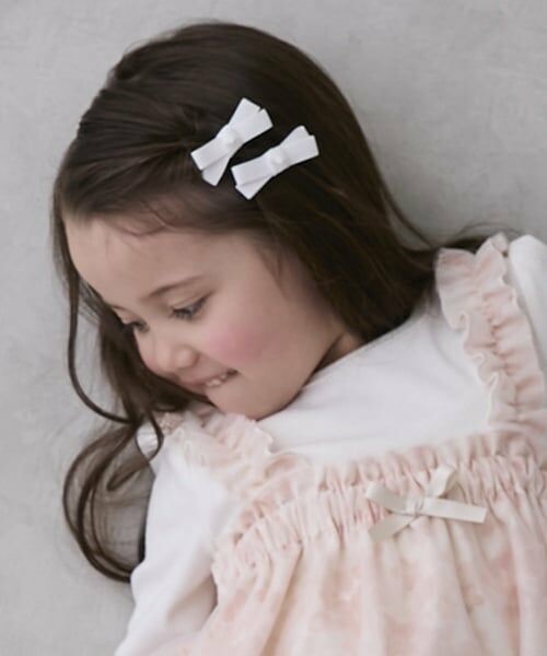 petit main / プティマイン ヘアピン | リボンヘアクリップ2P（アイボリー）