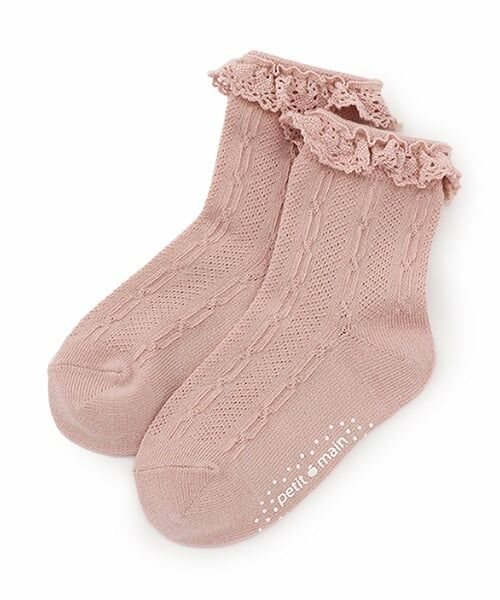 petit main / プティマイン ソックス | レースつきクルーソックス（ライト ピンク）