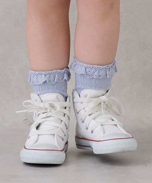 petit main / プティマイン ソックス | レースつきクルーソックス（ライト ブルー）