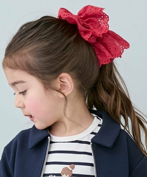 petit main / プティマイン ヘアゴム・シュシュ | ボリュームレースシュシュ（赤）