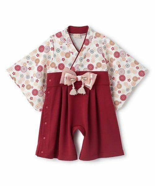 petit main / プティマイン ロンパース | Girls　なりきり袴カバーオール（赤）