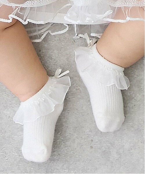 petit main / プティマイン ベビー・キッズウエア | オーガンジーフリルカップソックス（オフ ホワイト）