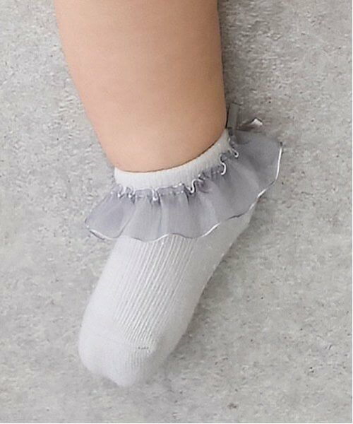 petit main / プティマイン ベビー・キッズウエア | オーガンジーフリルカップソックス（ライト グレー）