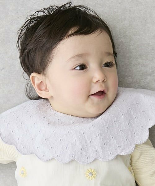 petit main / プティマイン スタイ・ビブ | 【防水】スカラップスタイ（ブルー グレー）