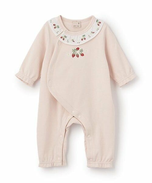 petit main / プティマイン ロンパース | 【弱酸性】イチゴ刺しゅうカバーオール（ライト ピンク）