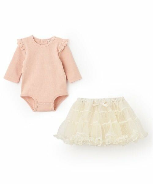 petit main / プティマイン ベビー・キッズウエア | チュールスカート＋ロンパースセット（サーモン ピンク）