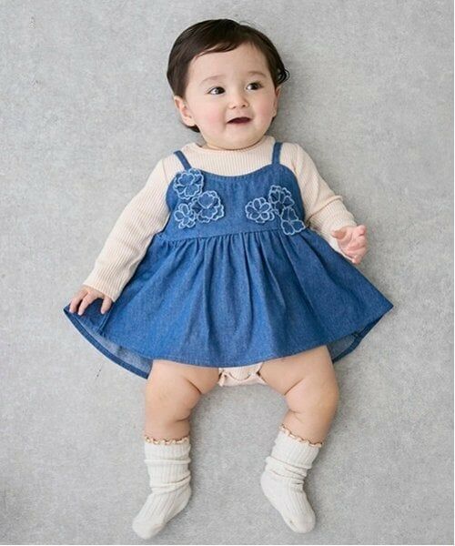 petit main / プティマイン ベビー・キッズウエア | 【リンク】花ビスチェロンパースセット(ブルー)