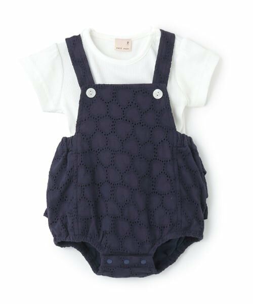 petit main / プティマイン ベビー・キッズウエア | ハートレースサロペット（紺）