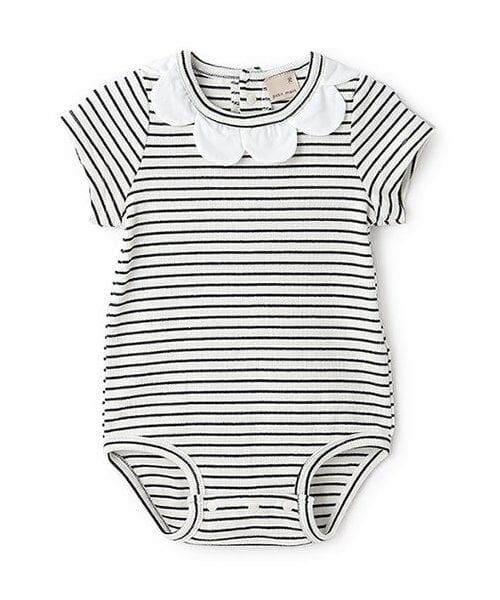 petit main / プティマイン ロンパース | スカラップ衿半袖ロンパース（黒）