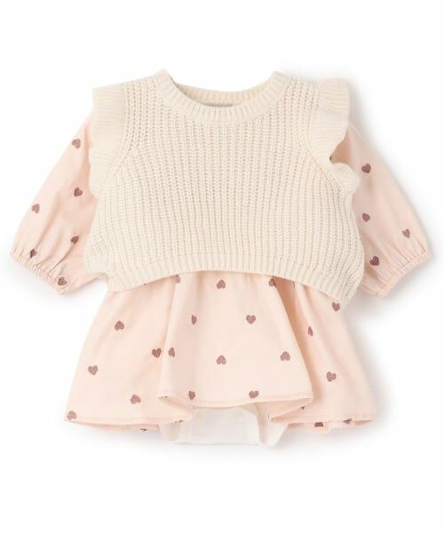 petit main / プティマイン ロンパース | 【リンク】ベストつきワンピース(ロンパース)（ライト ピンク）