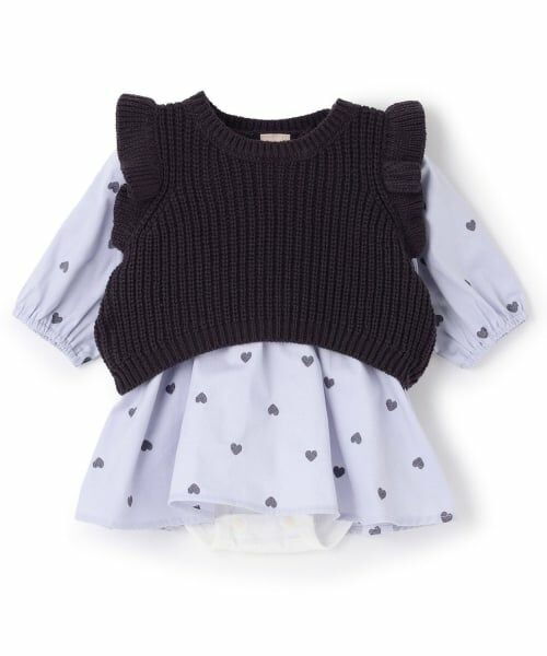 petit main / プティマイン ロンパース | 【リンク】ベストつきワンピース(ロンパース)（ライト ブルー）