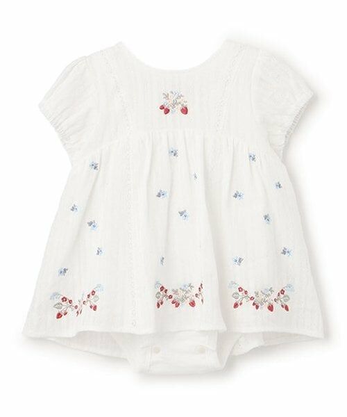 petit main / プティマイン ロンパース | 【リンク】イチゴ刺しゅうロンパース（アイボリー）