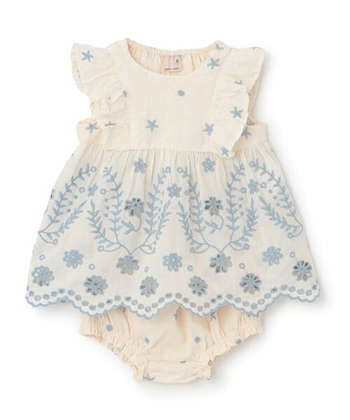 petit main / プティマイン ベビー・キッズウエア | 【リンク】インド綿 レース刺しゅうセットアップ(ベビー)（生成）