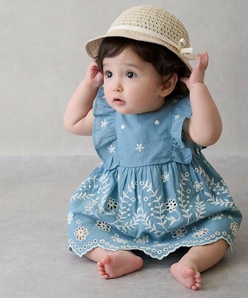petit main / プティマイン ベビー・キッズウエア | 【リンク】インド綿 レース刺しゅうセットアップ(ベビー) | 詳細1