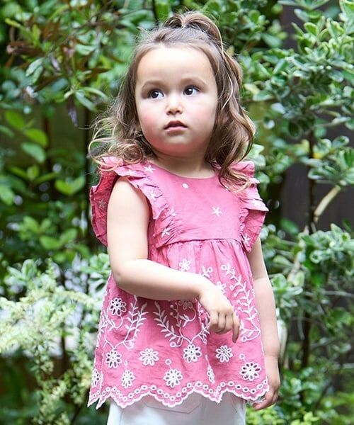 petit main / プティマイン ベビー・キッズウエア | 【リンク】インド綿 レース刺しゅうセットアップ(ベビー) | 詳細2