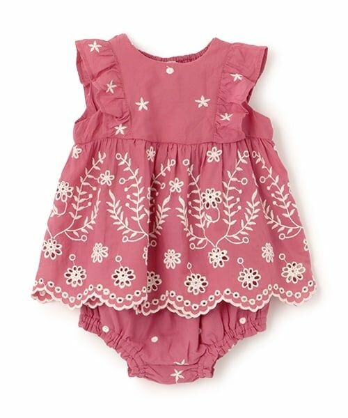 petit main / プティマイン ベビー・キッズウエア | 【リンク】インド綿 レース刺しゅうセットアップ(ベビー)（ディープ ピンク）