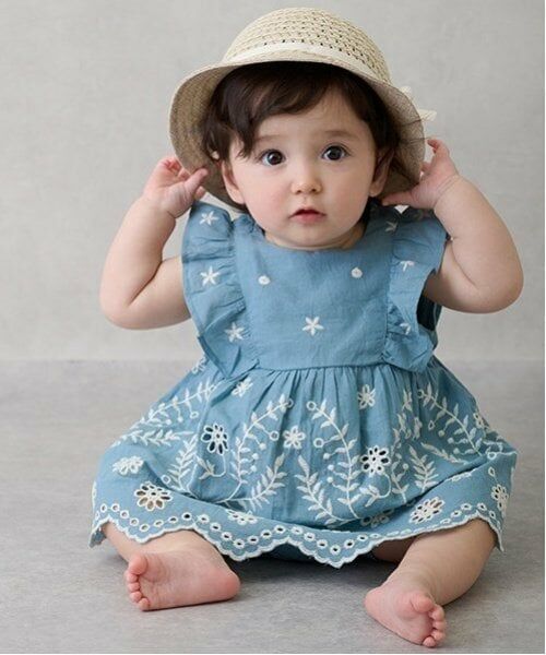 petit main / プティマイン ベビー・キッズウエア | 【リンク】インド綿 レース刺しゅうセットアップ(ベビー)（ターコ）