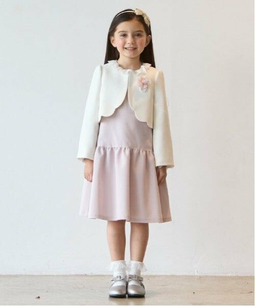 petit main / プティマイン セットアップ | 長袖OP+スカラップジャケットセット(ベージュ)