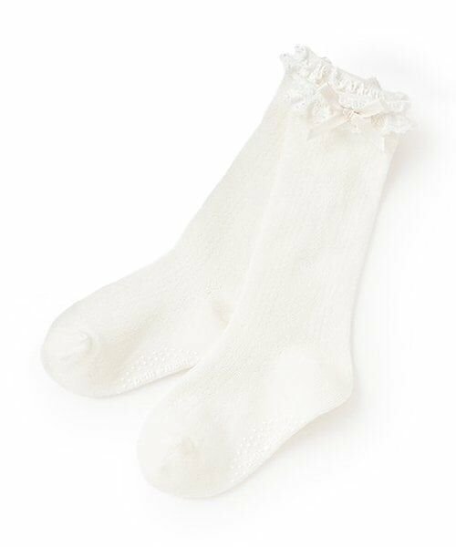 petit main / プティマイン ソックス | 入卒リボン付きハイソックス（オフ ホワイト）