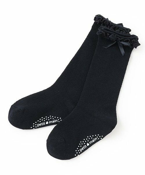 petit main / プティマイン ソックス | 入卒リボン付きハイソックス（紺）