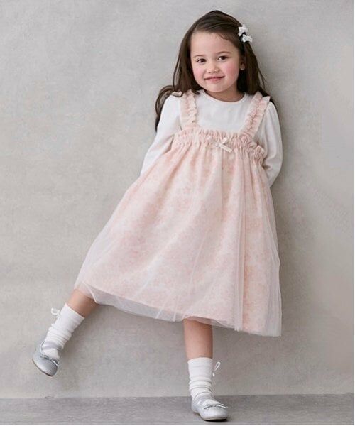 petit main / プティマイン ミニ丈・ひざ丈ワンピース | 花柄チュールワンピセット（アイボリー）