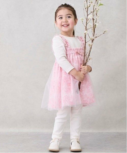 petit main / プティマイン ミニ丈・ひざ丈ワンピース | 花柄チュールワンピセット（ピンク）