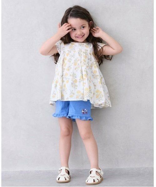 petit main / プティマイン ショート・ハーフ・半端丈パンツ | 【プティプラ】フリルショートパンツ（ブルー）