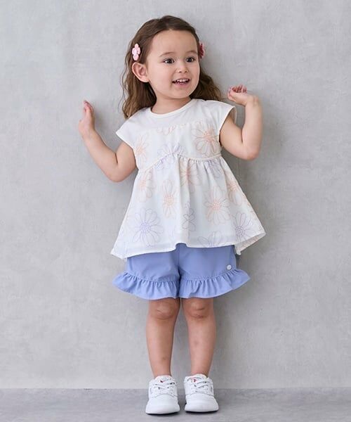 petit main / プティマイン ショート・ハーフ・半端丈パンツ | 【水陸両用】フリルショートパンツ（ライト ブルー）