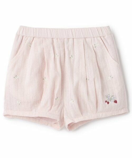 petit main / プティマイン ショート・ハーフ・半端丈パンツ | いちご刺しゅうバルーンパンツ（ライト ピンク）