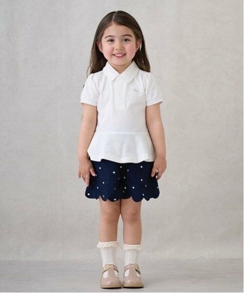 petit main / プティマイン ショート・ハーフ・半端丈パンツ | 【リンク】スカラップショートパンツ(キッズ)（紺）