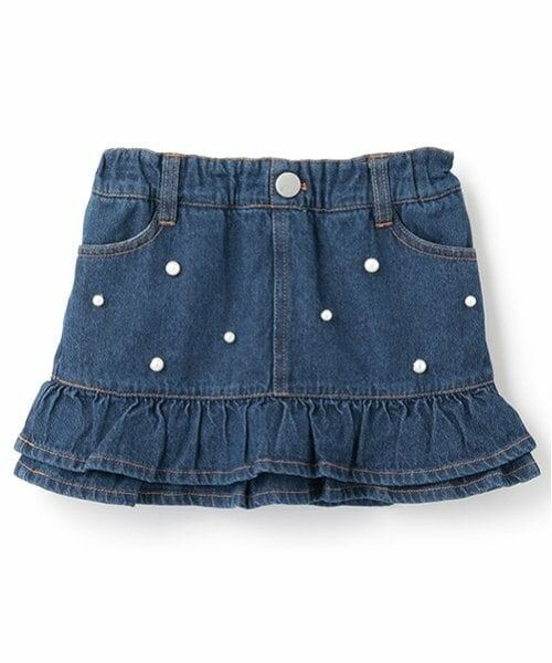 petit main / プティマイン ミニ・ひざ丈スカート | 【リンク】パールデニムスカパン(キッズ)（ブルー）