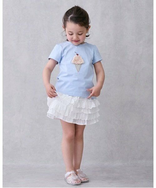 petit main / プティマイン ミニ・ひざ丈スカート | 【リンク】レースフリルスカート(キッズ)（オフ ホワイト）