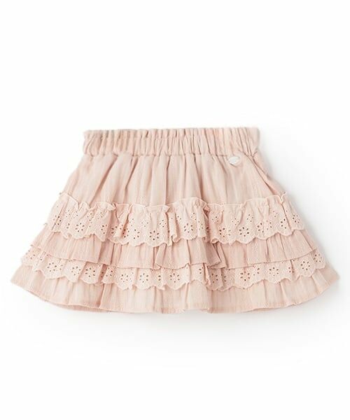 petit main / プティマイン ミニ・ひざ丈スカート | 【リンク】レースフリルスカート(キッズ)（ピンク）