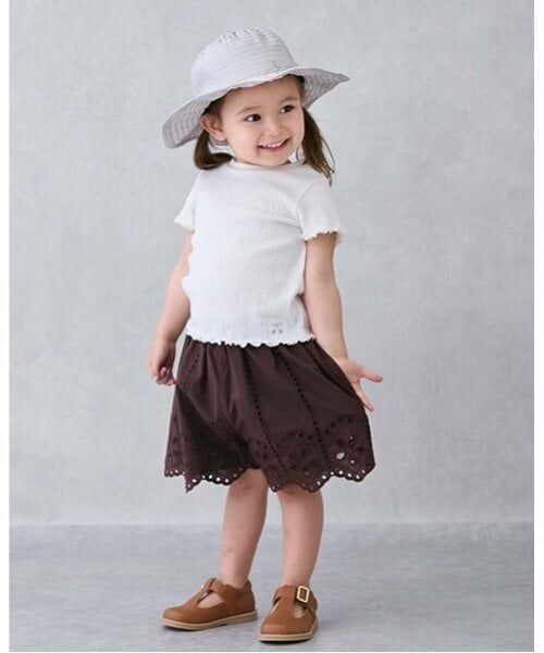 petit main / プティマイン ショート・ハーフ・半端丈パンツ | 【リンク】レースキュロット(キッズ)（コゲ茶）