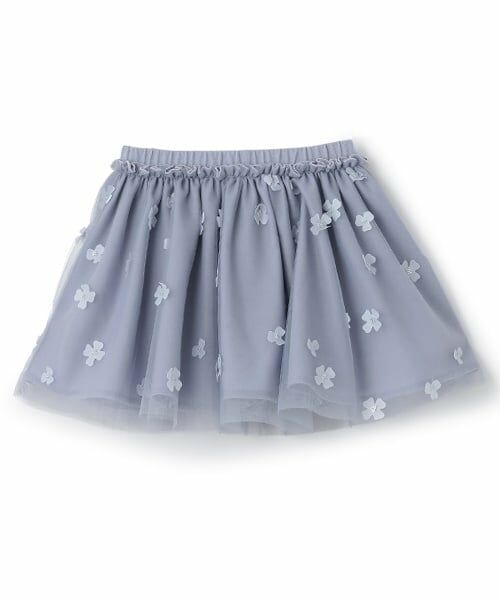 petit main / プティマイン ミニ・ひざ丈スカート | お花チュールスカート（ブルー）
