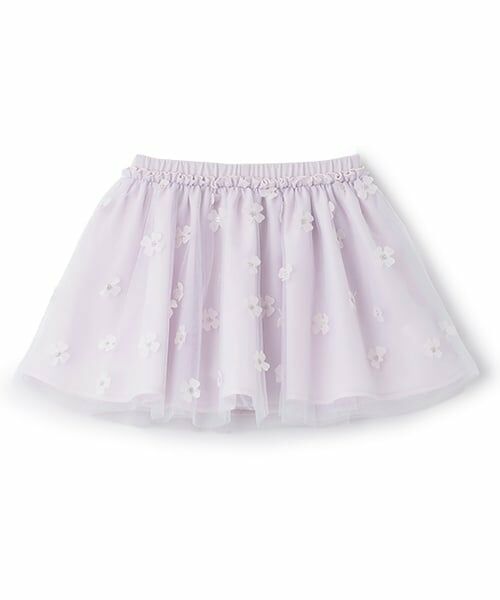petit main / プティマイン ミニ・ひざ丈スカート | お花チュールスカート（ラベンダー）