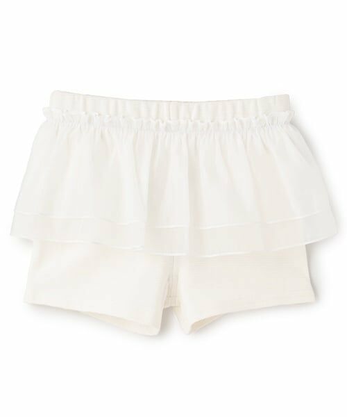 petit main / プティマイン ショート・ハーフ・半端丈パンツ | 一分丈フリルショートパンツ（アイボリー）