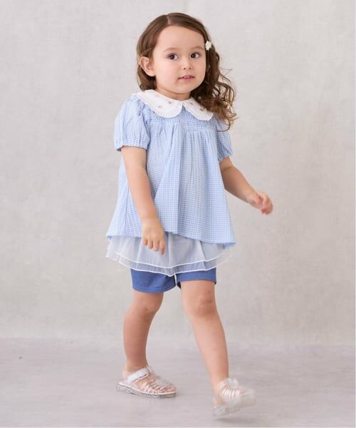 petit main / プティマイン ショート・ハーフ・半端丈パンツ | 一分丈フリルショートパンツ（サックス）