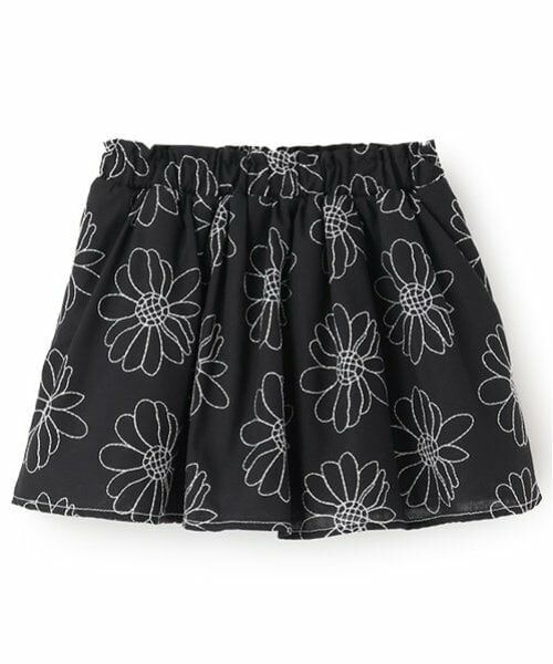 petit main / プティマイン ミニ・ひざ丈スカート | 【リンク】花刺しゅうスカート(キッズ)（黒）