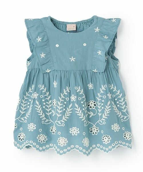 petit main / プティマイン Tシャツ | 【リンク】インド綿オーバーレースチュニック(キッズ)（ターコ）