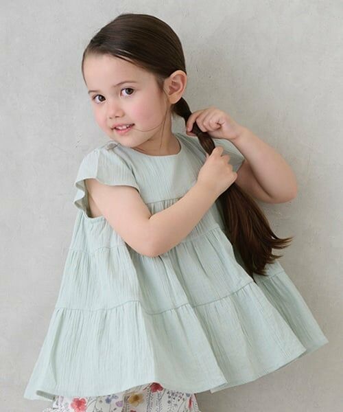 petit main / プティマイン Tシャツ | 【スマイル/リンク】楊柳チュニック(キッズサイズ)（ライト グリーン）